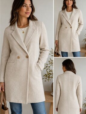 Sanctuary Carleton Double Breasted Knit Coat Cream Oatmeal Medium EUC